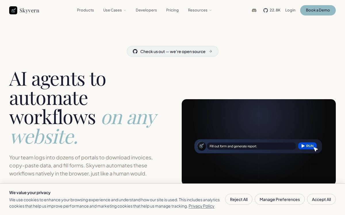 Skyvern website preview
