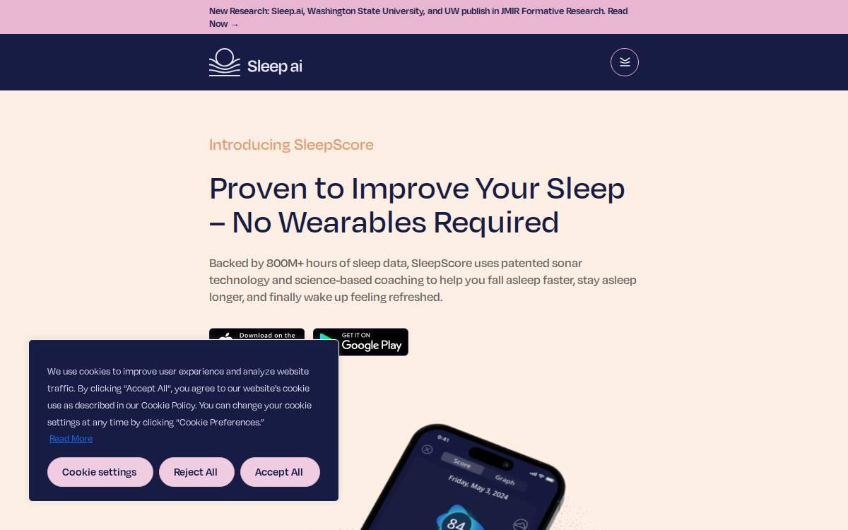 SleepScore website preview