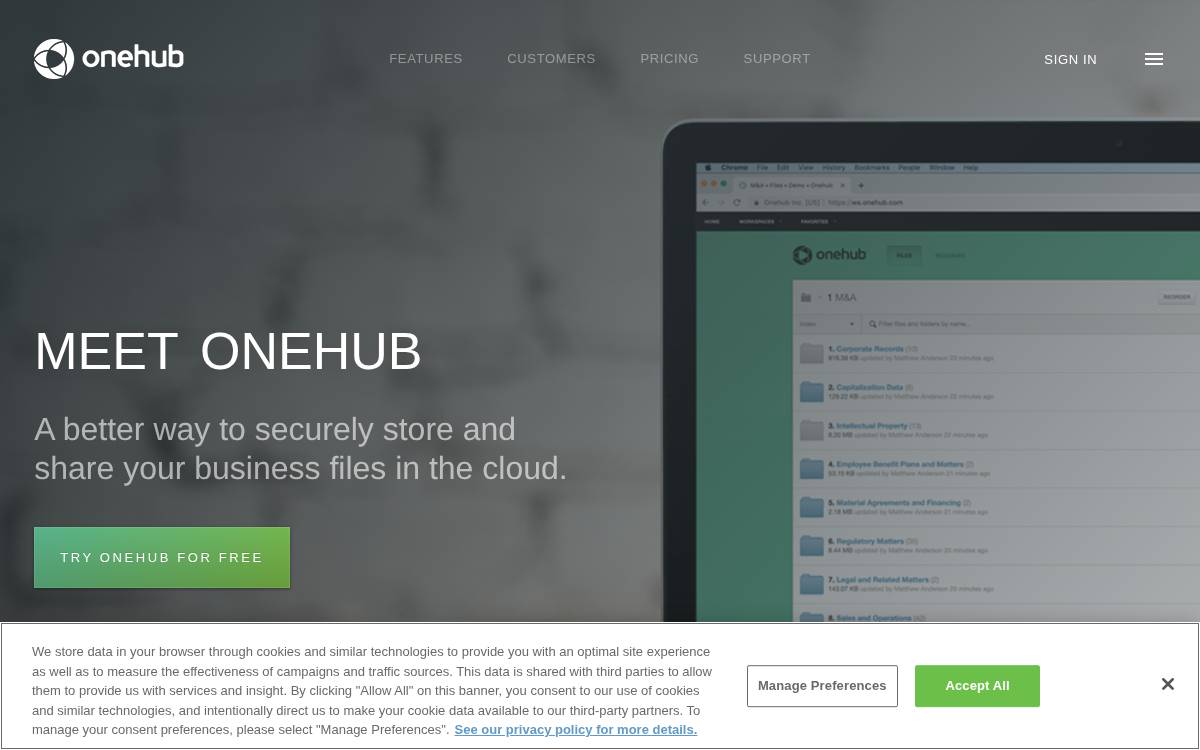 Onehub website preview
