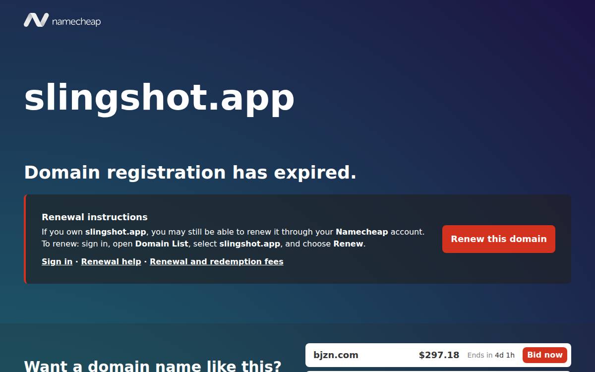 Slingshot website preview