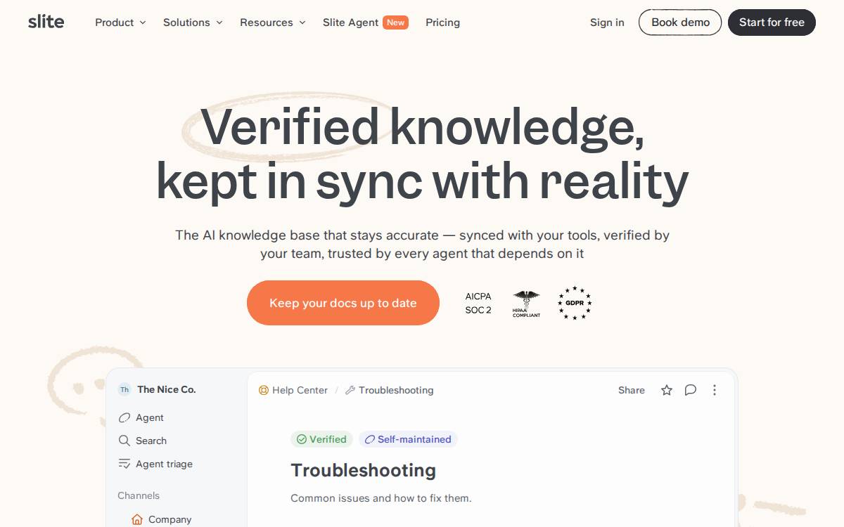 Slite website preview