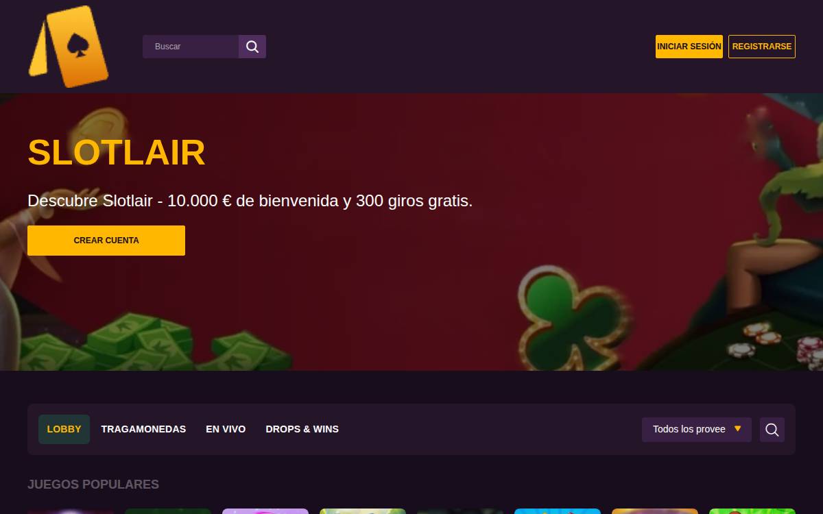 Slotlair casino website preview