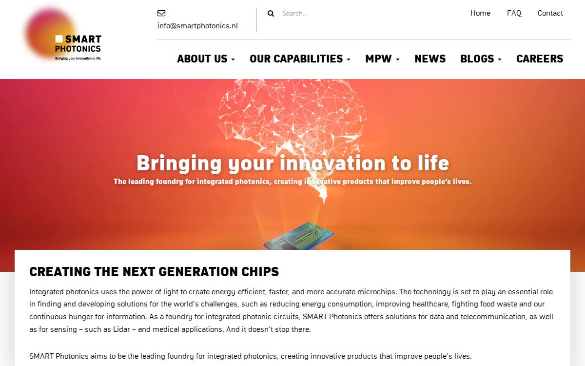 SMART Photonics website preview