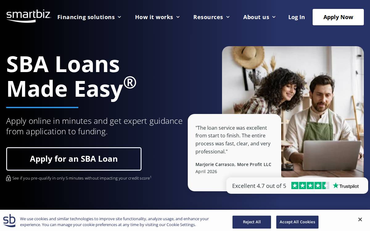 Smartbiz Loans website preview