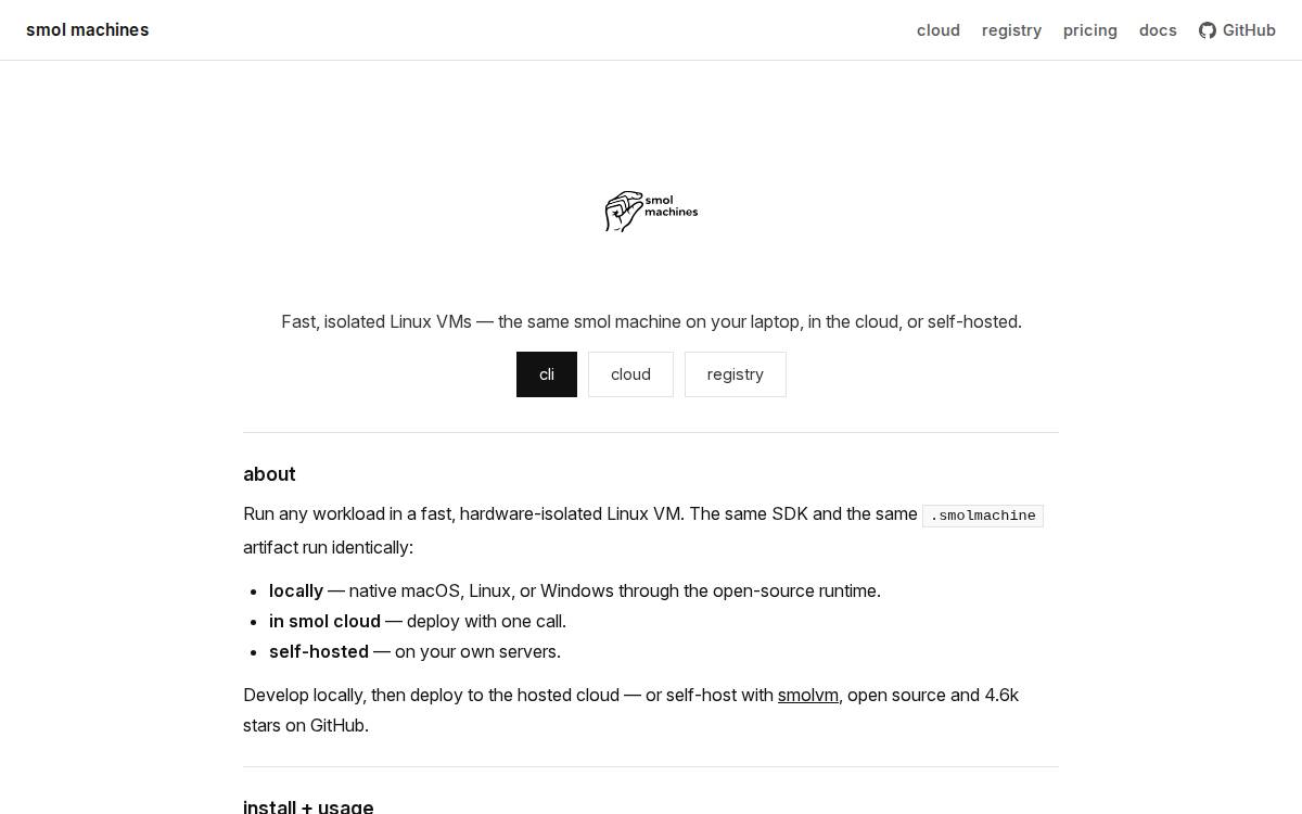 smol machines website preview