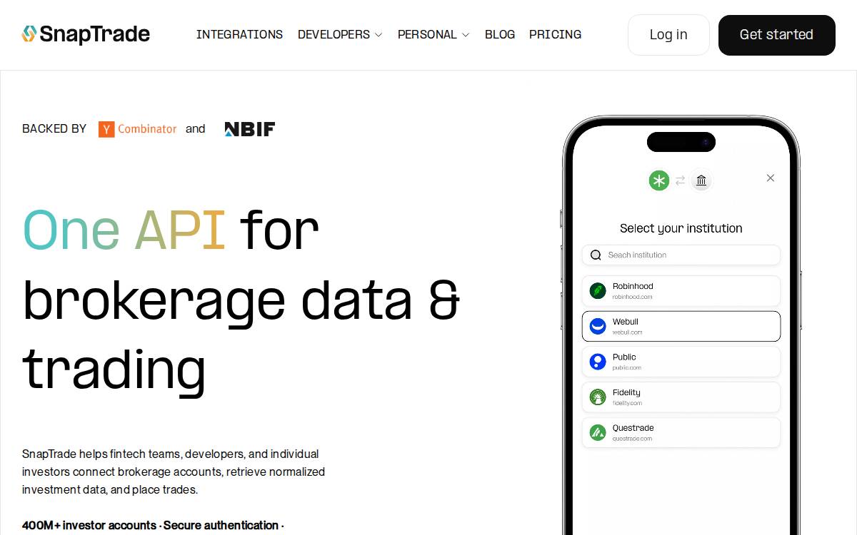 SnapTrade website preview