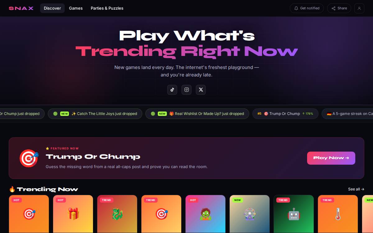 Snaxgames website preview