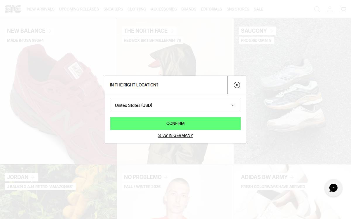 Sneakersnstuff website preview