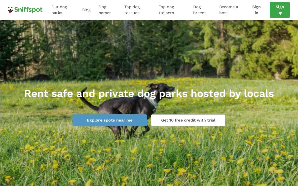 Sniffspot website preview
