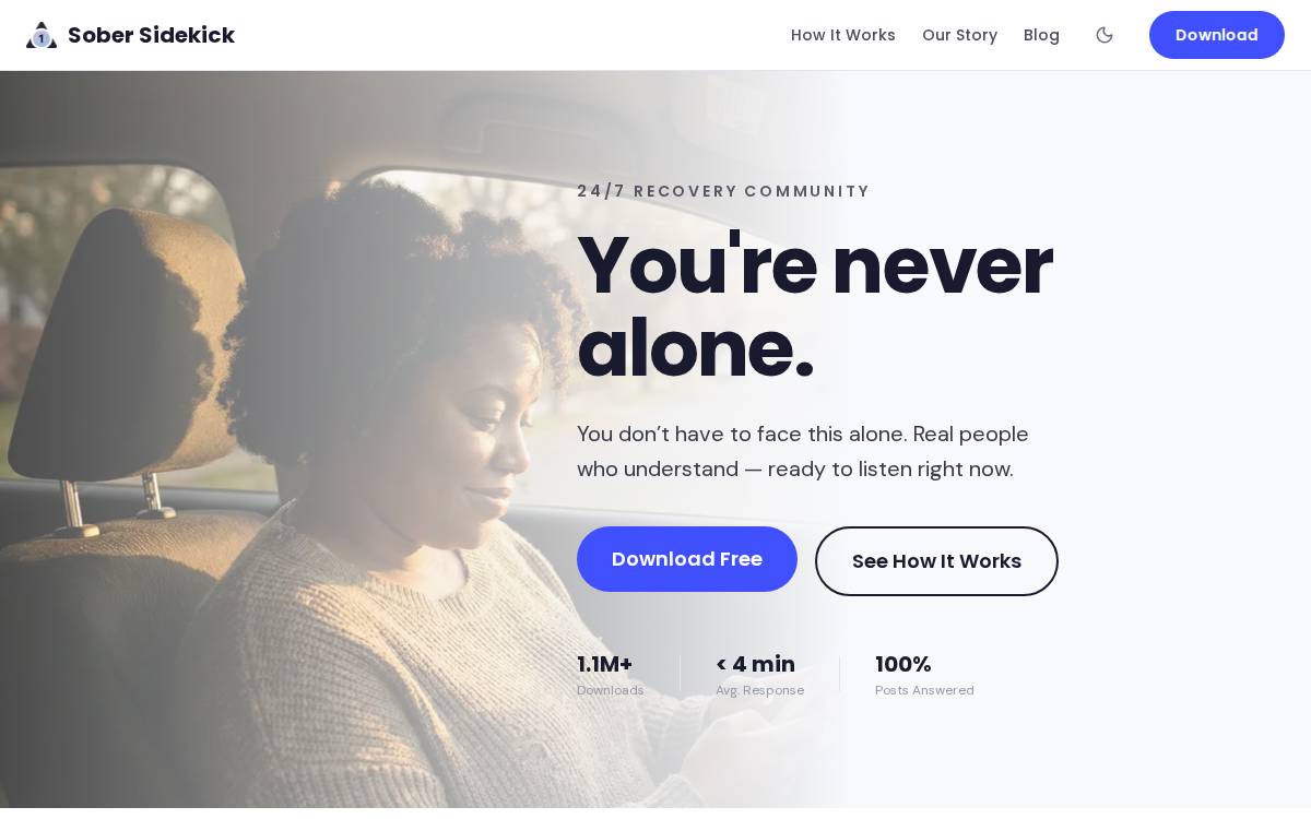 Sober Sidekick website preview