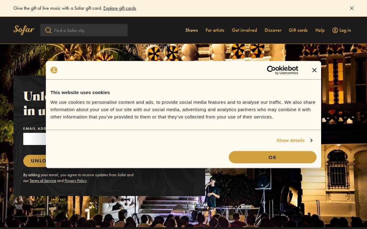 Sofar Sounds website preview