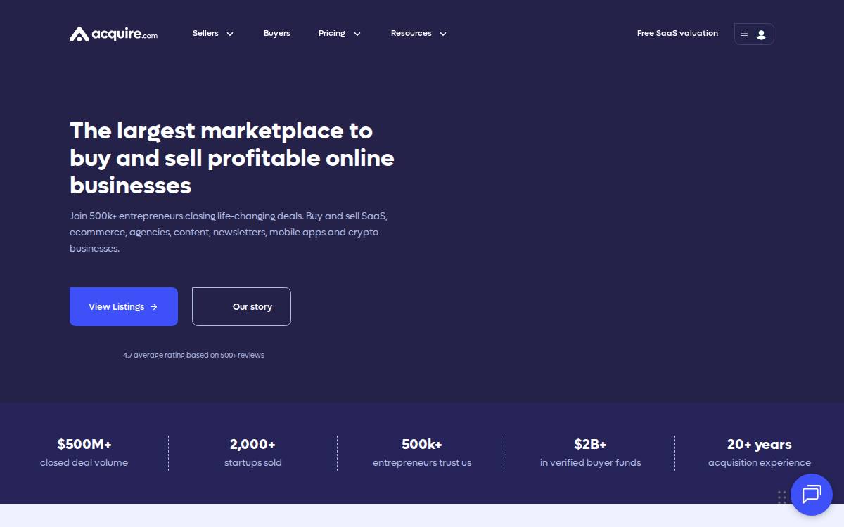Software-powered M&A marketplace website preview