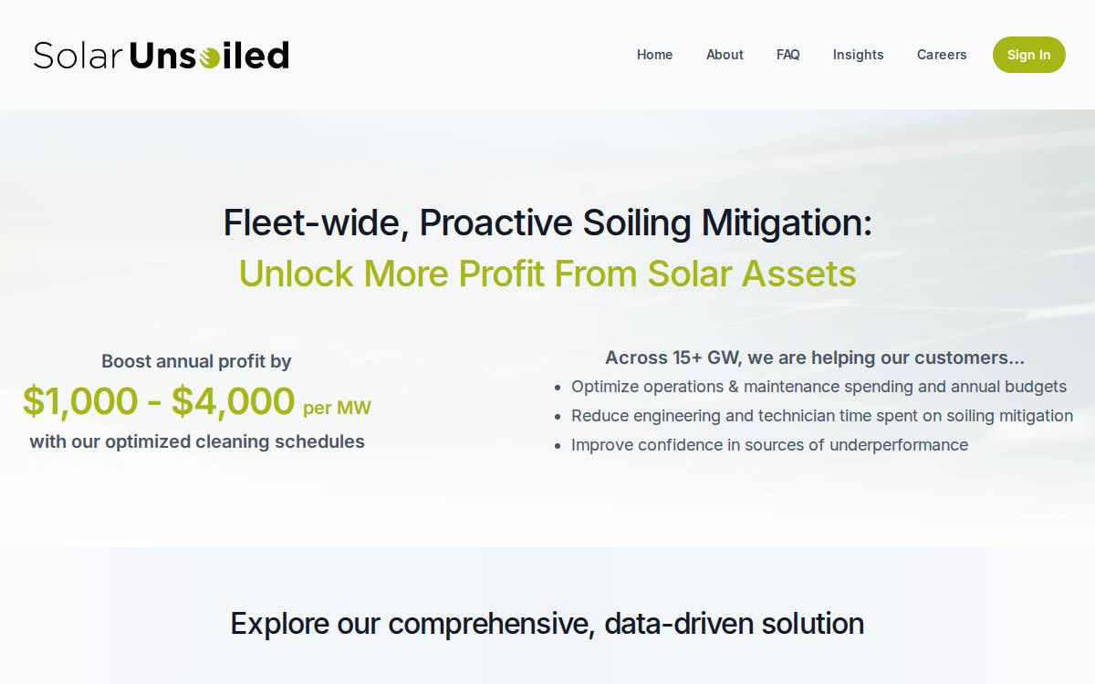 Solar Unsoiled website preview