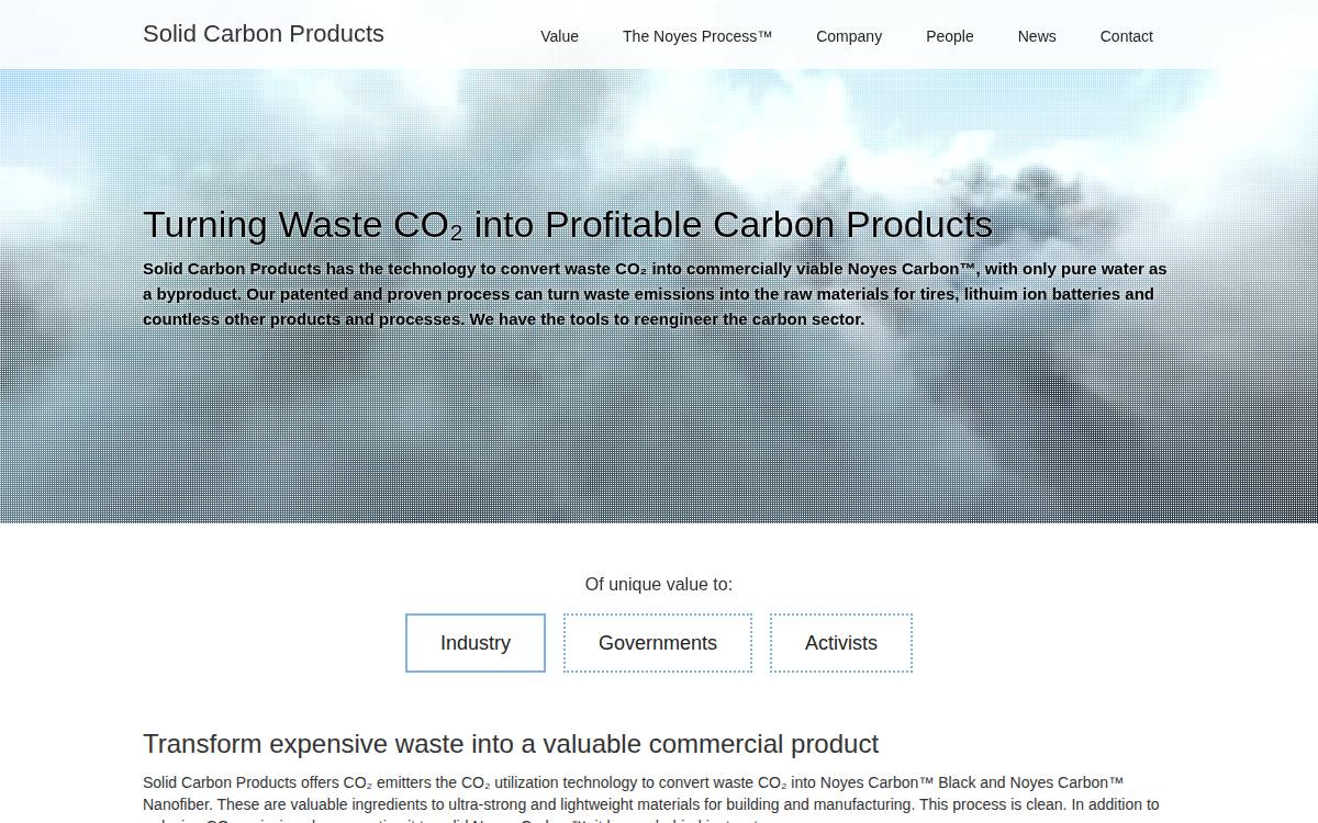 Solid Carbon Products website preview