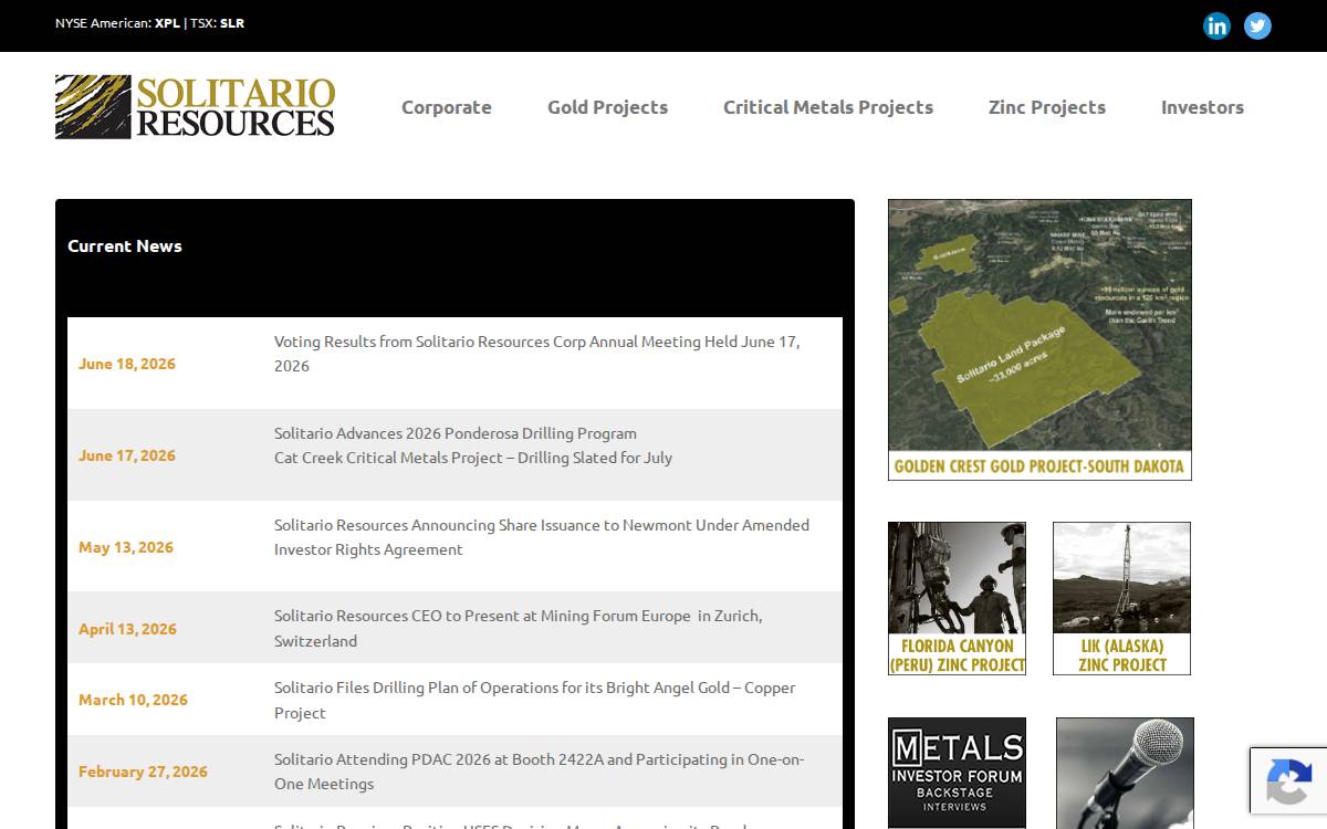 Solitario Resources website preview