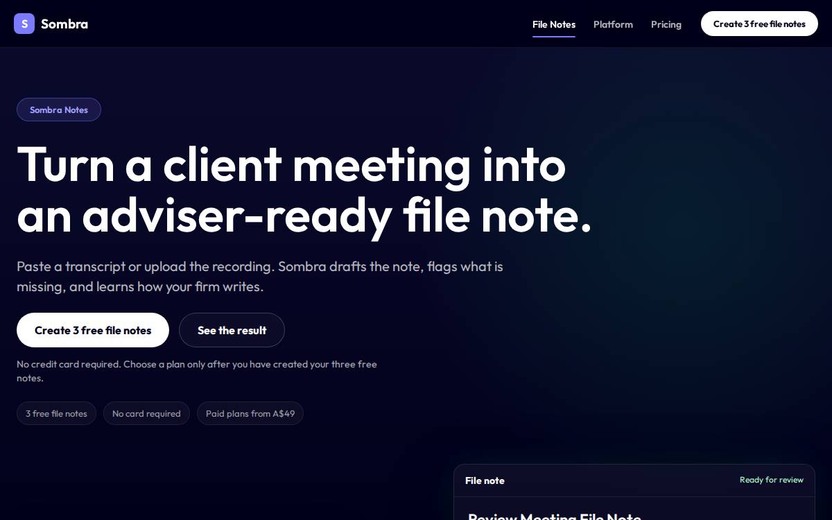 Sombra website preview