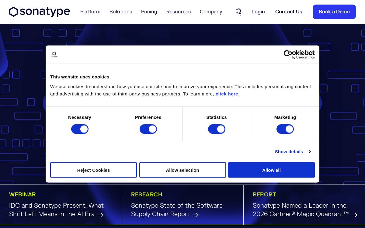 Sonatype website preview