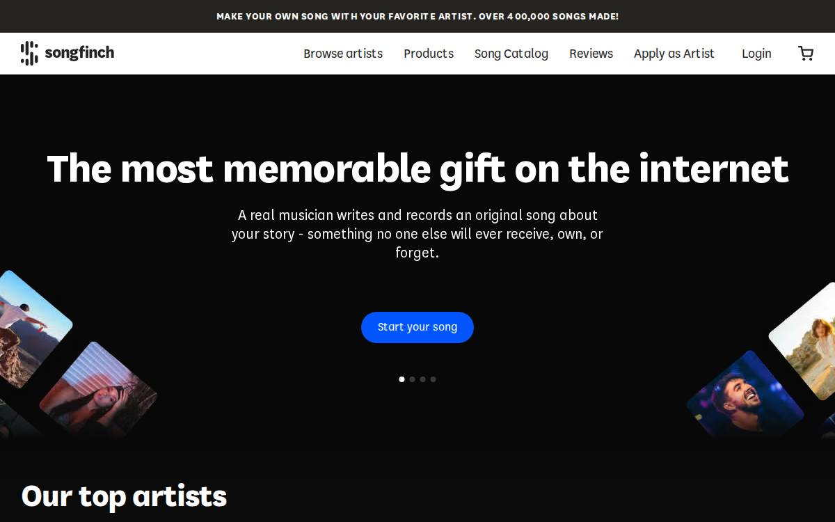 Songfinch website preview