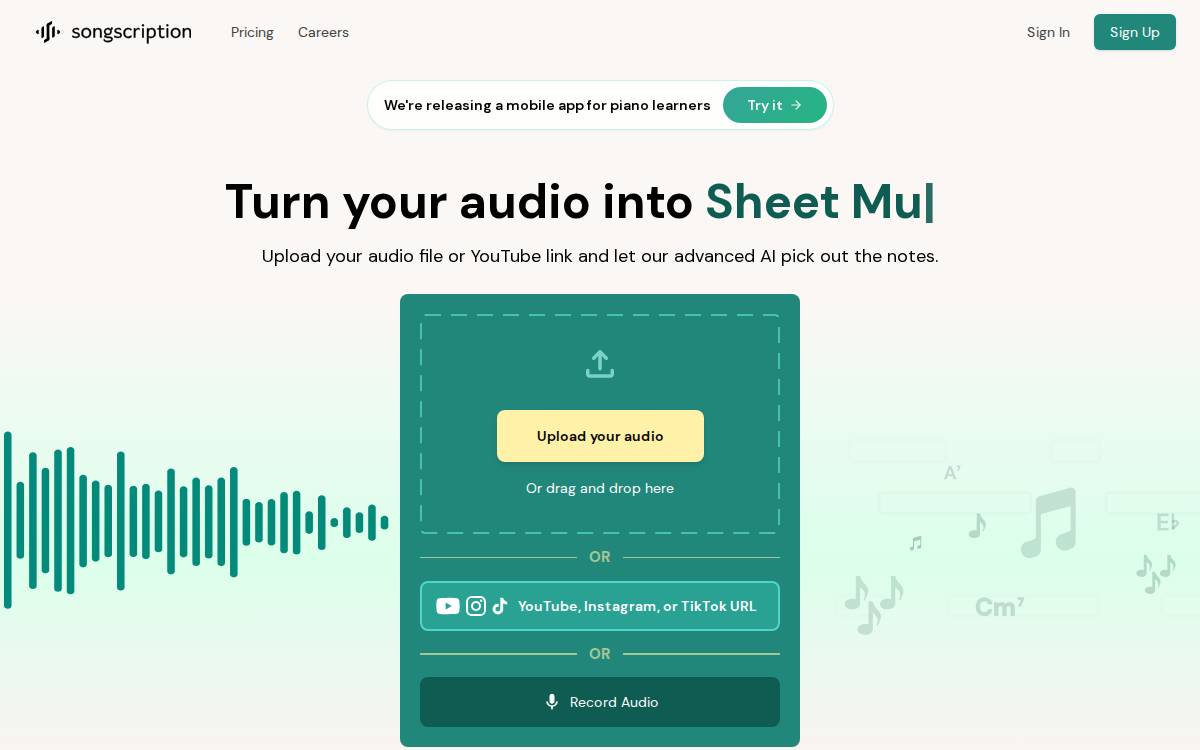 Songscription website preview