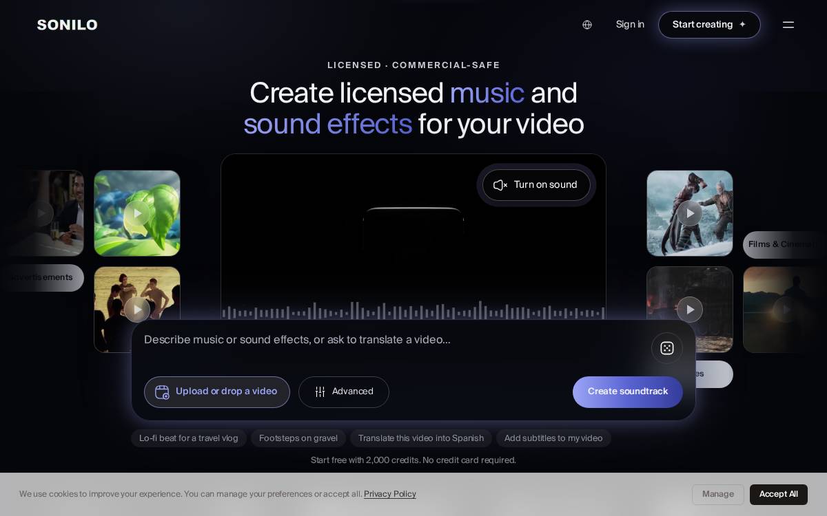 Sonilo website preview