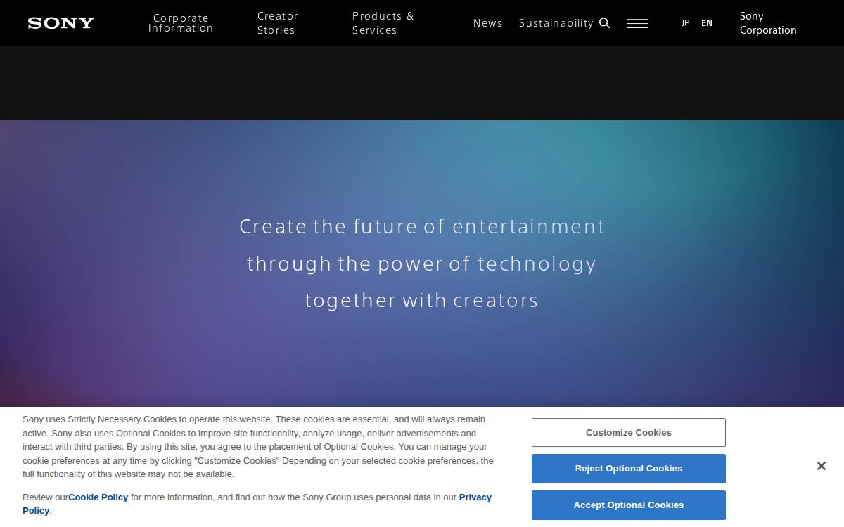 SONY website preview