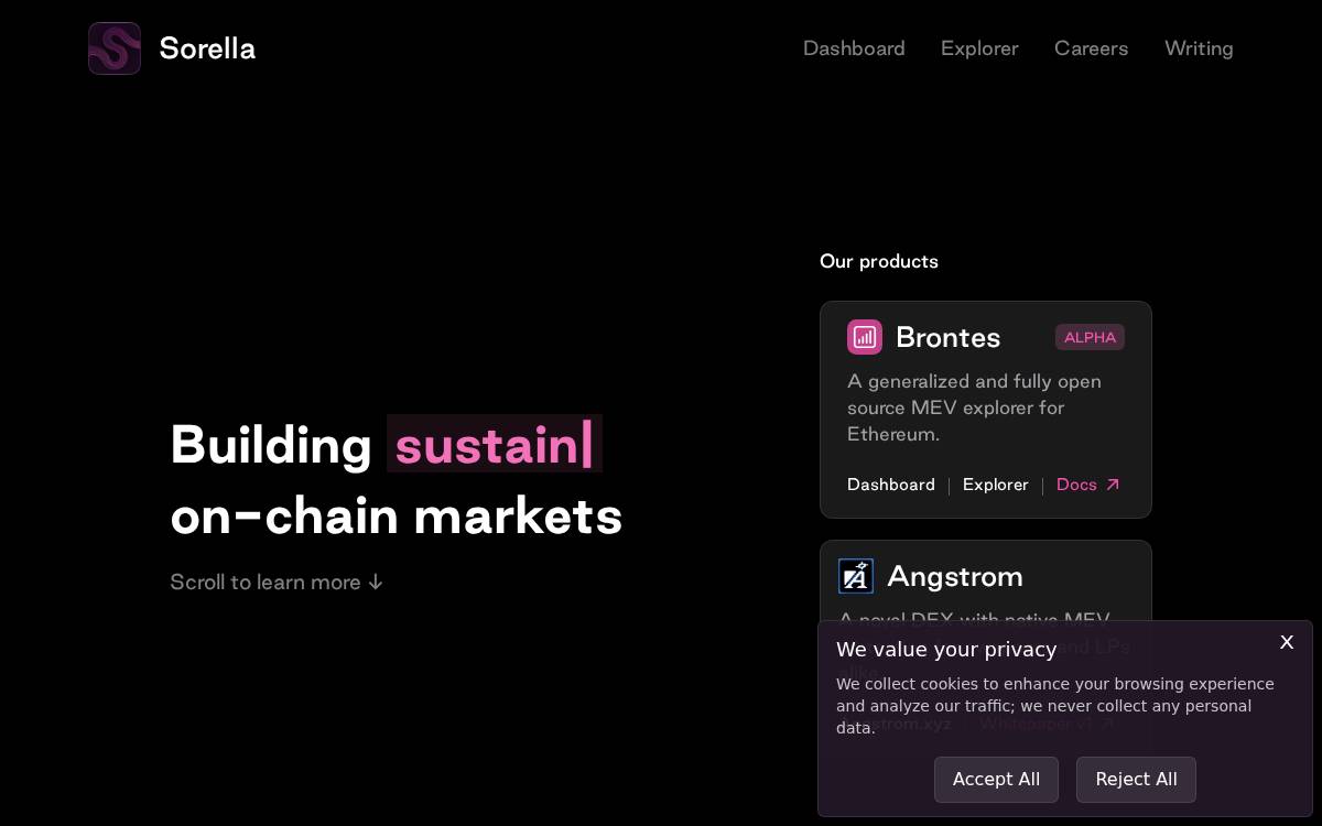 Sorella Labs Sustainable onchain markets website preview