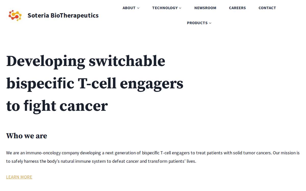 Soteria Biotherapeutics, Inc. website preview