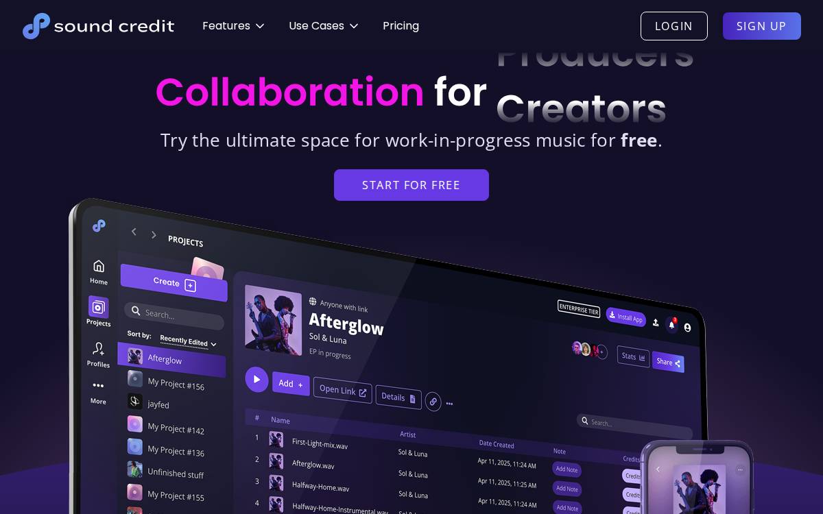 Sound Credit website preview