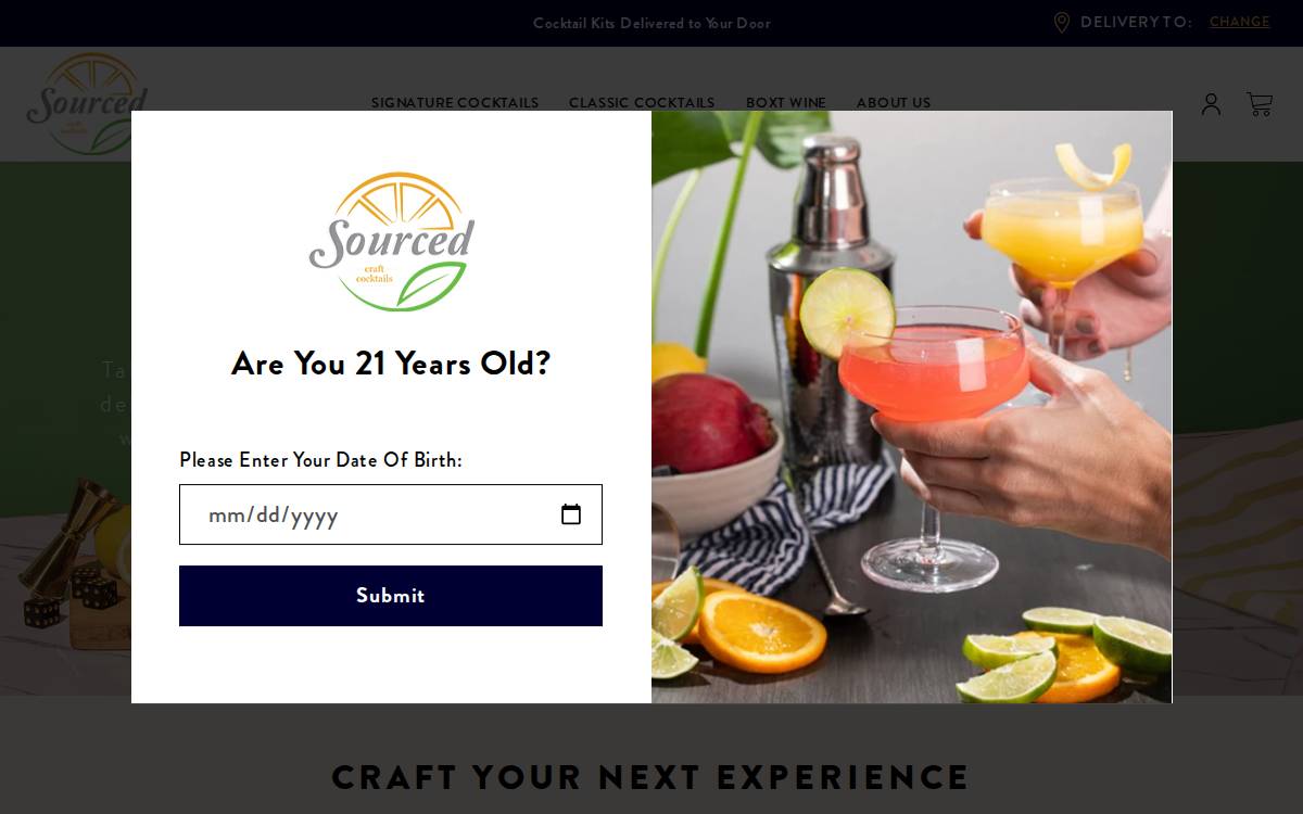 Sourced Craft Cocktails website preview