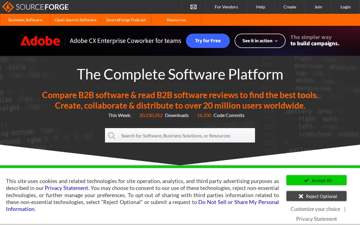 Sourceforge website preview