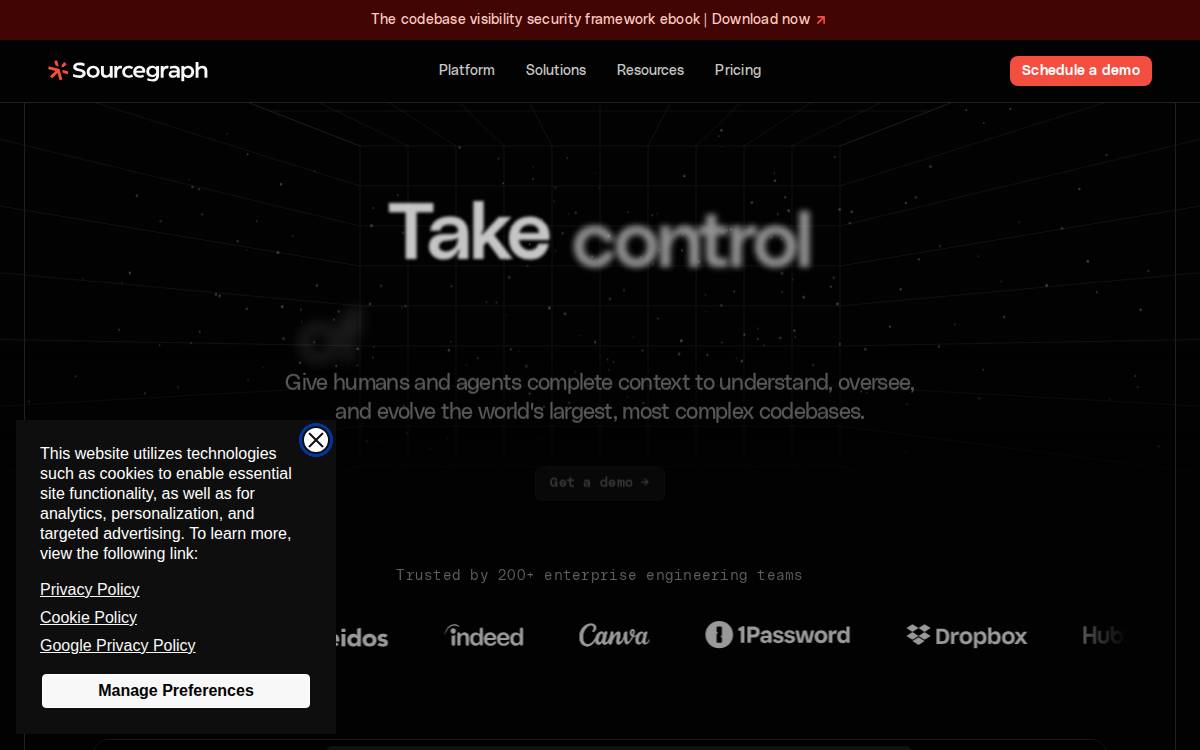 Sourcegraph website preview