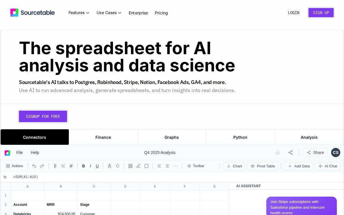 Sourcetable website preview