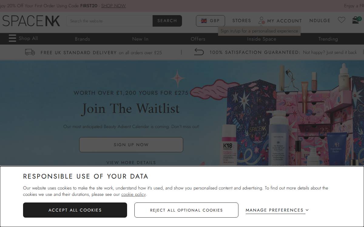 Space NK website preview