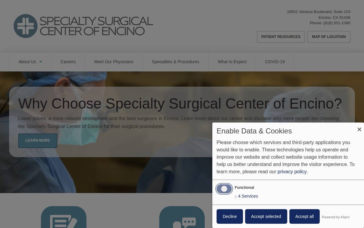 Specialty Surgical Center of Encino website preview