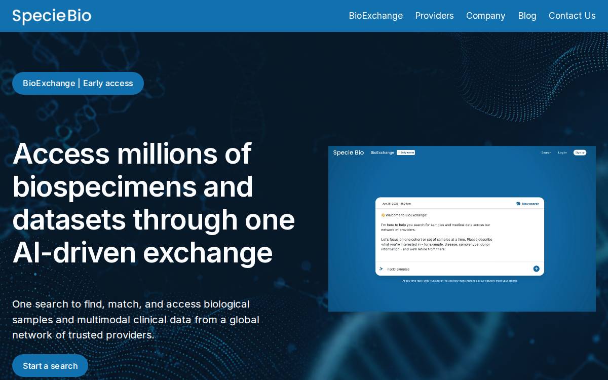 Specie Bio website preview