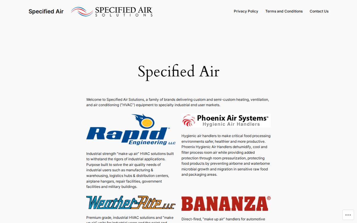 Specified Air Solutions website preview