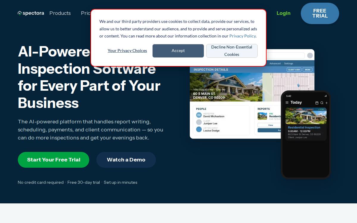 Spectora website preview