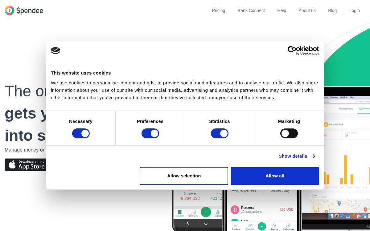 Spendee website preview