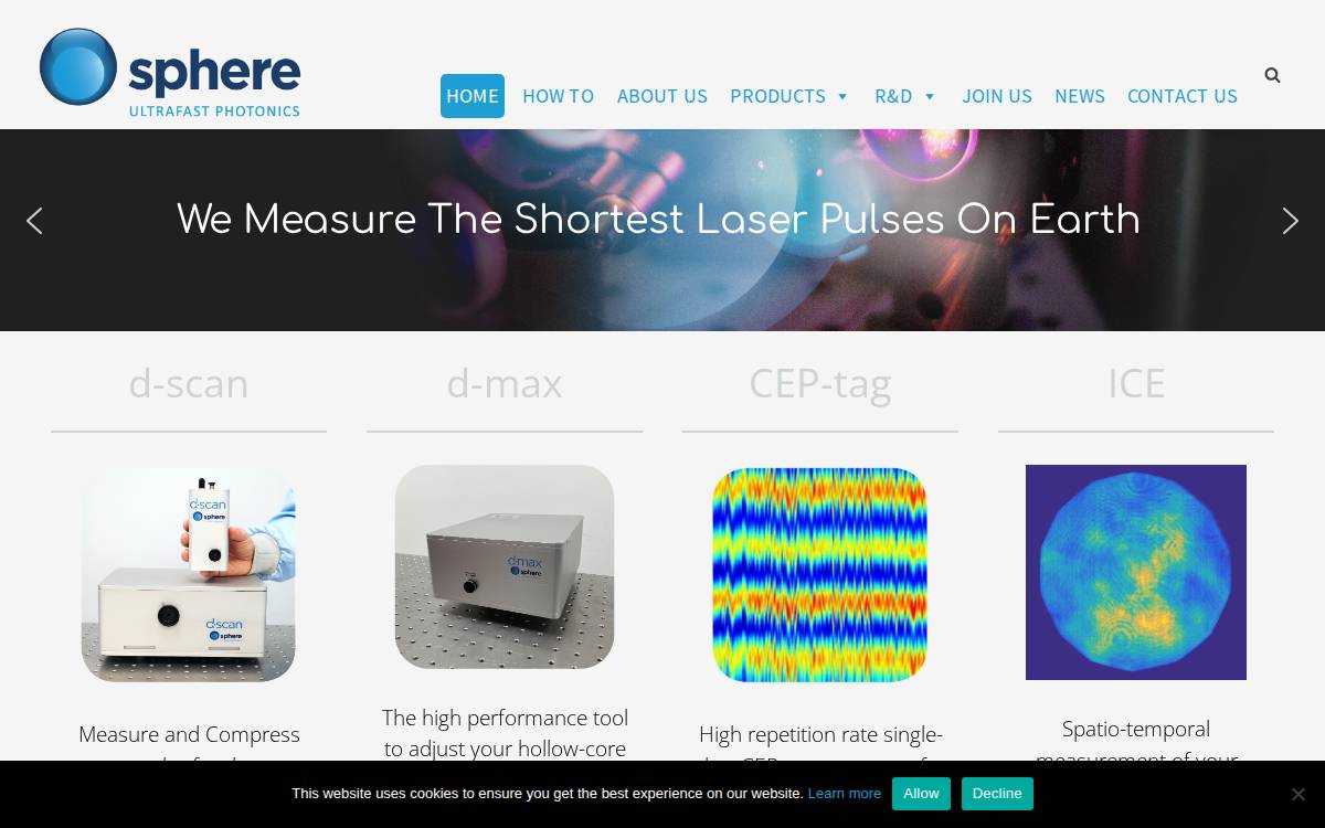 Sphere Photonics website preview
