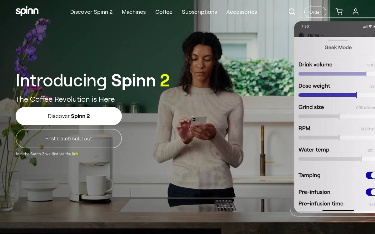 Spinn Coffee website preview