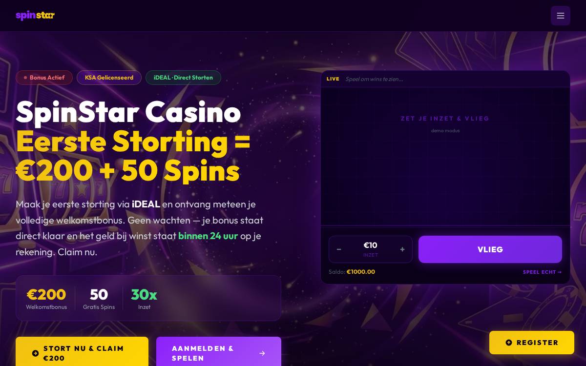 spinstars casino nederland website preview