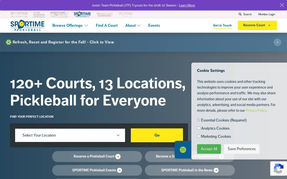 Sportime Pickleball website preview