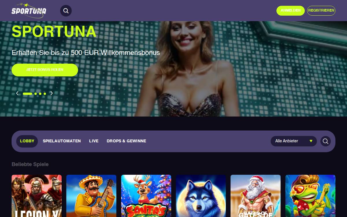sportuna casino website preview