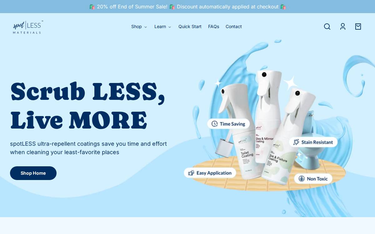spotLESS Materials website preview