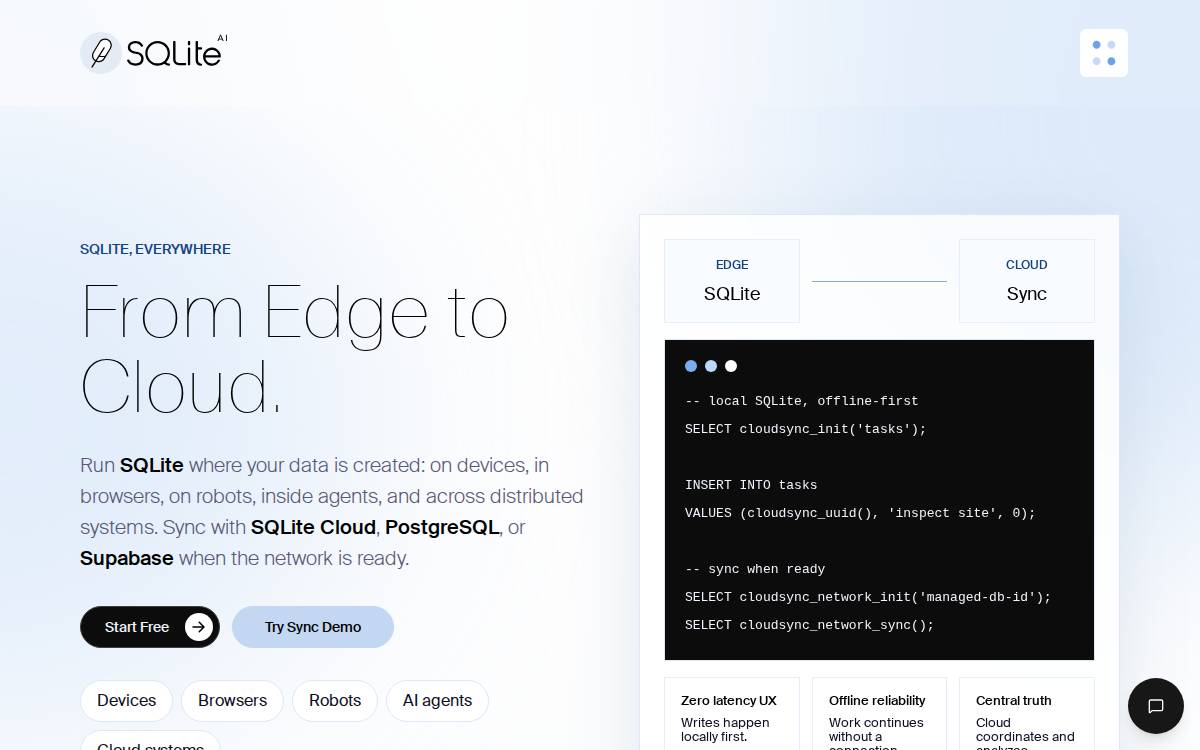 Sqlite Cloud website preview