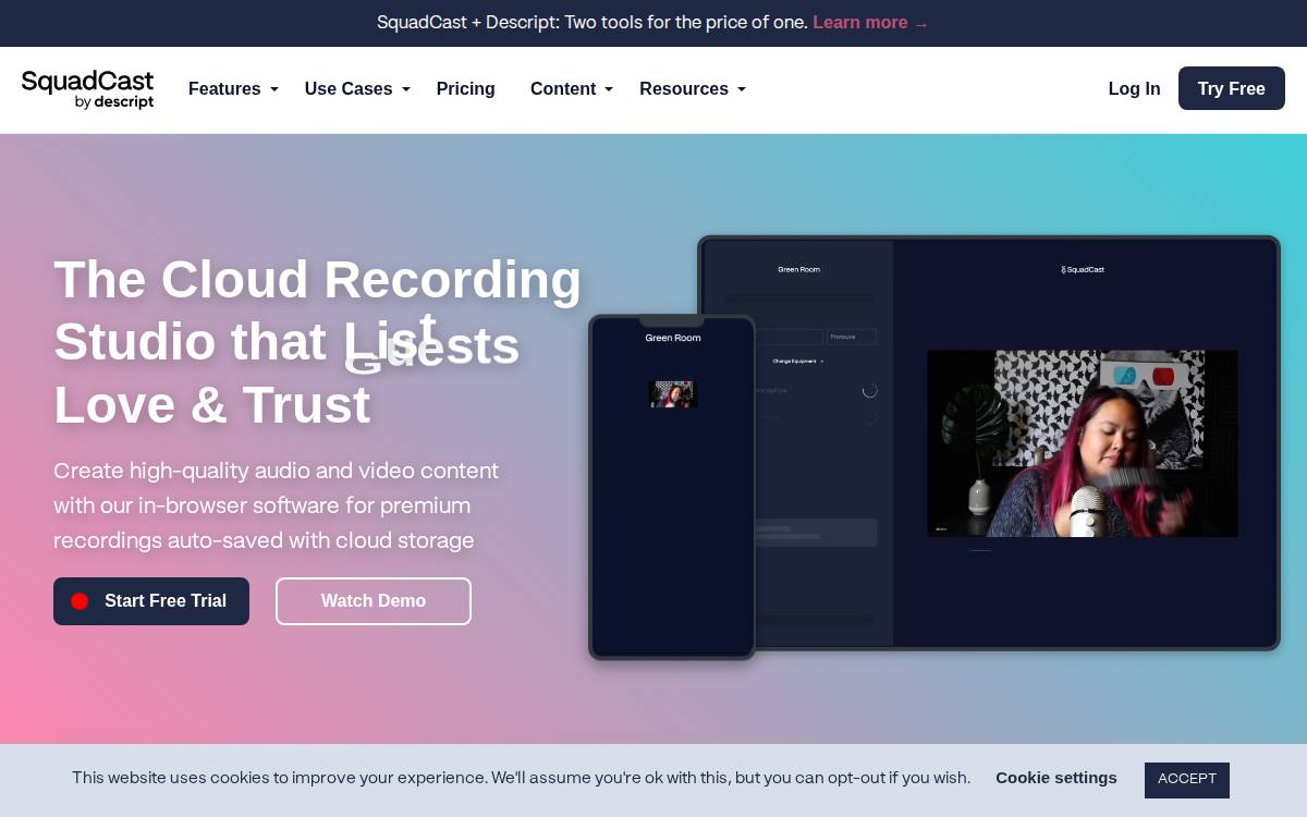 SquadCast website preview