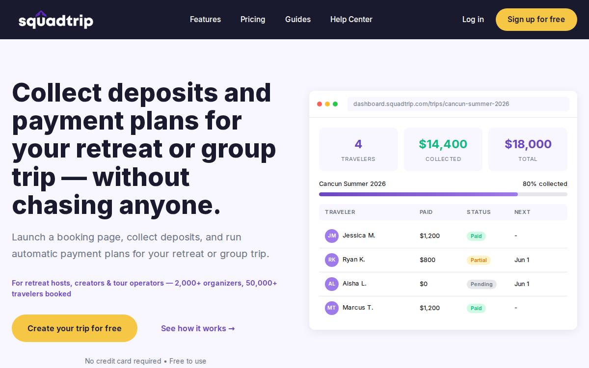 SquadTrip website preview