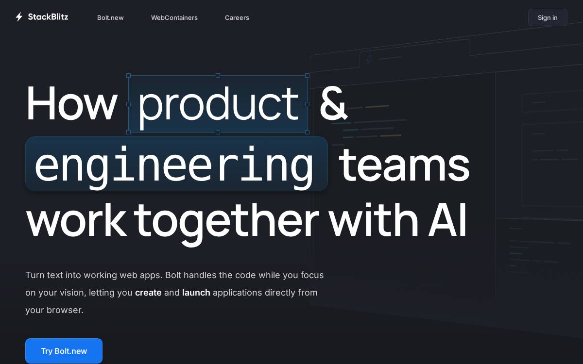 Stackblitz website preview