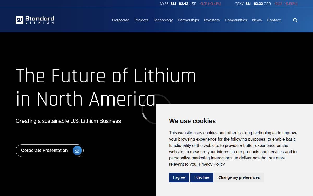 Standard Lithium website preview