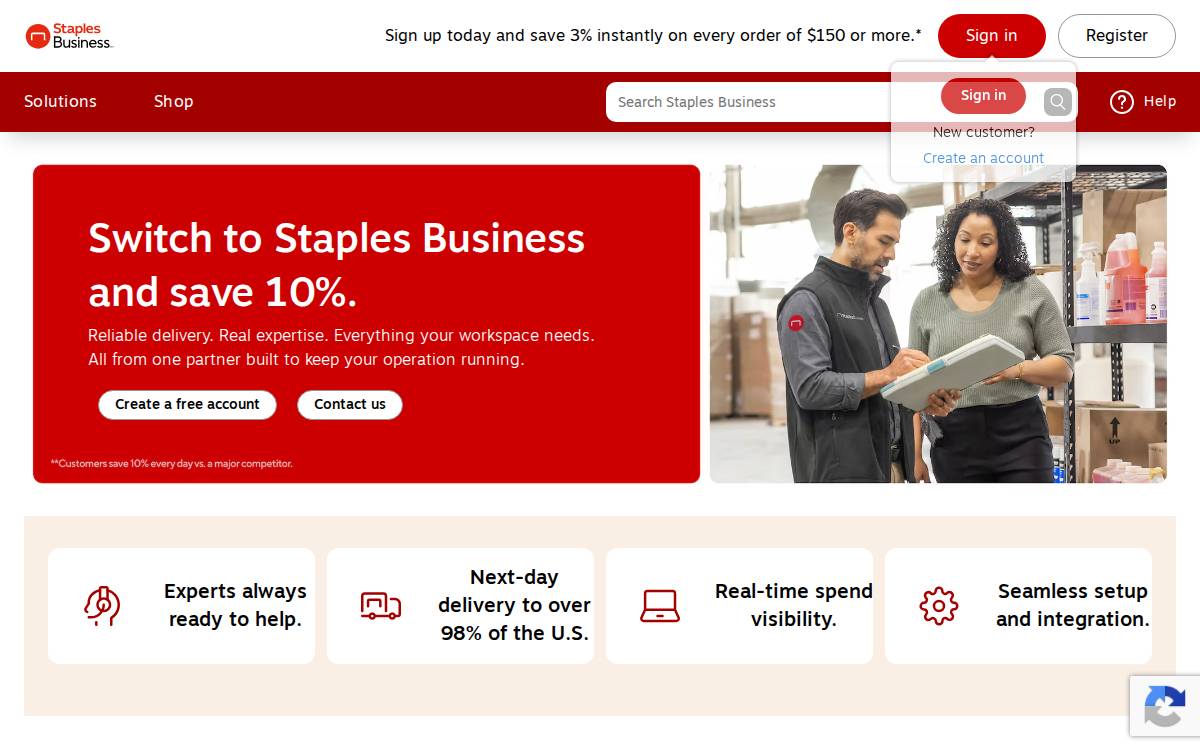 Staplesadvantage website preview